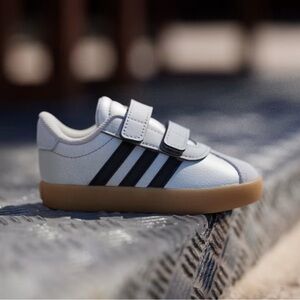 Adidas Kids White Sneakers with Black Stripes